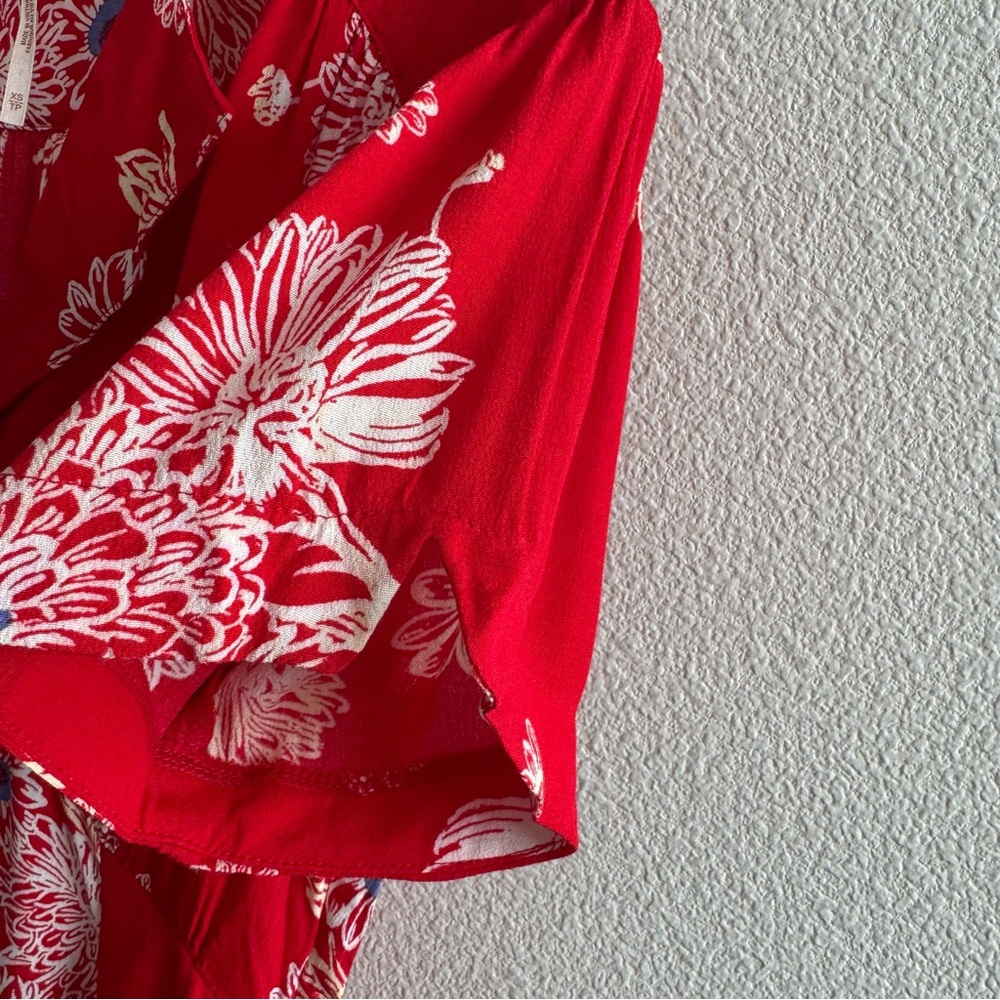 Free People Blue Hawaii Red Floral Print Short Sleeve Mini Dress A-Line Boho - Picture 6 of 14